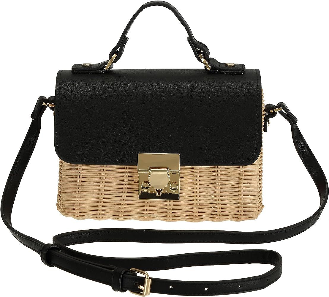 So'each Women's Handbag Wicker Square Rattan Bamboo Bag Woven Crossbody Bag | Amazon (US)