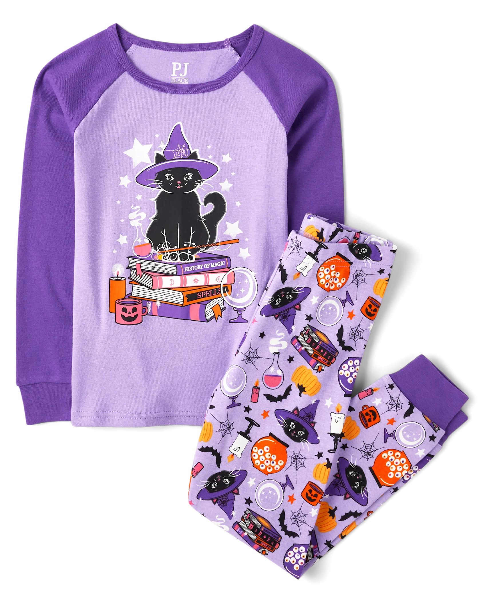 Girls Glow Cat Witch Snug Fit Cotton Pajamas - lilac rose | The Children's Place
