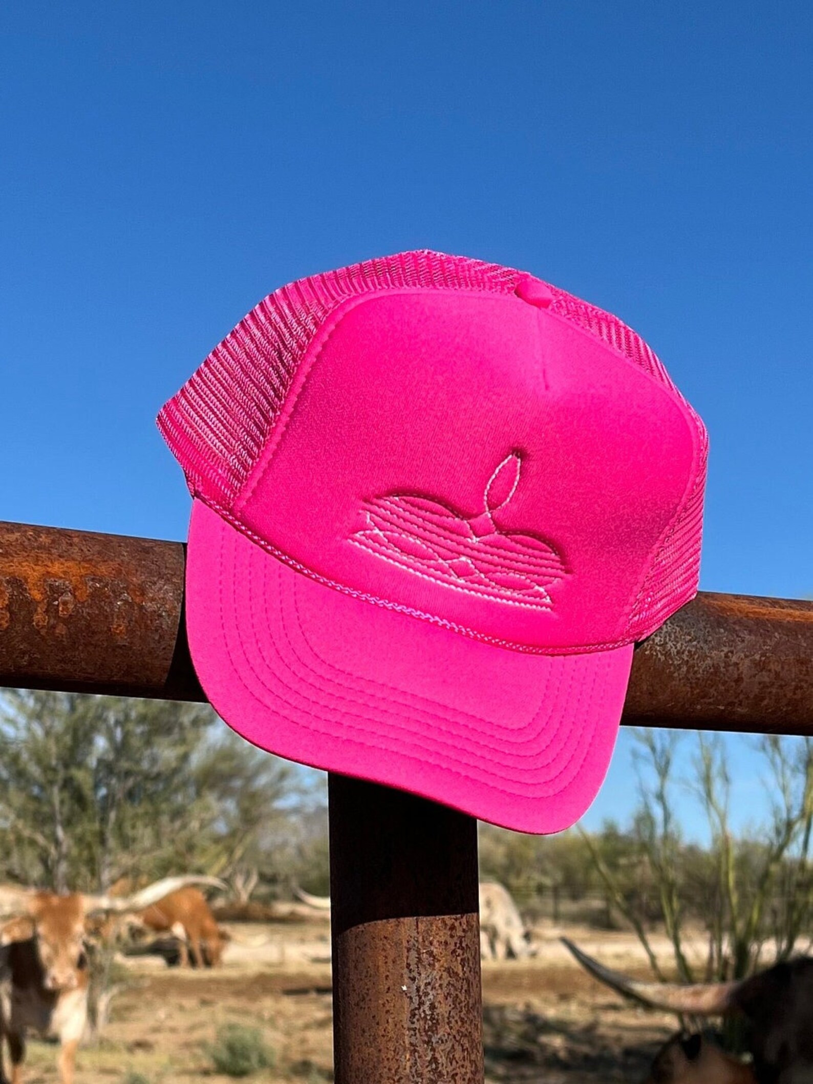 Pink Boot Stitch Embroidered Trucker Hat | Etsy (US)