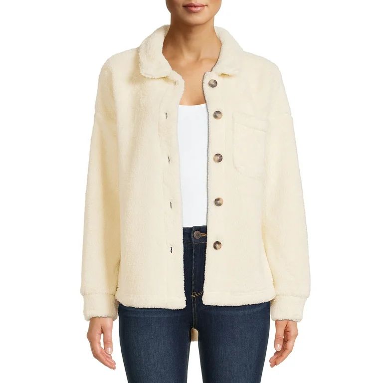 Time and Tru Women's and Women's Plus Size Faux Sherpa Button-Front Jacket | Walmart (US)