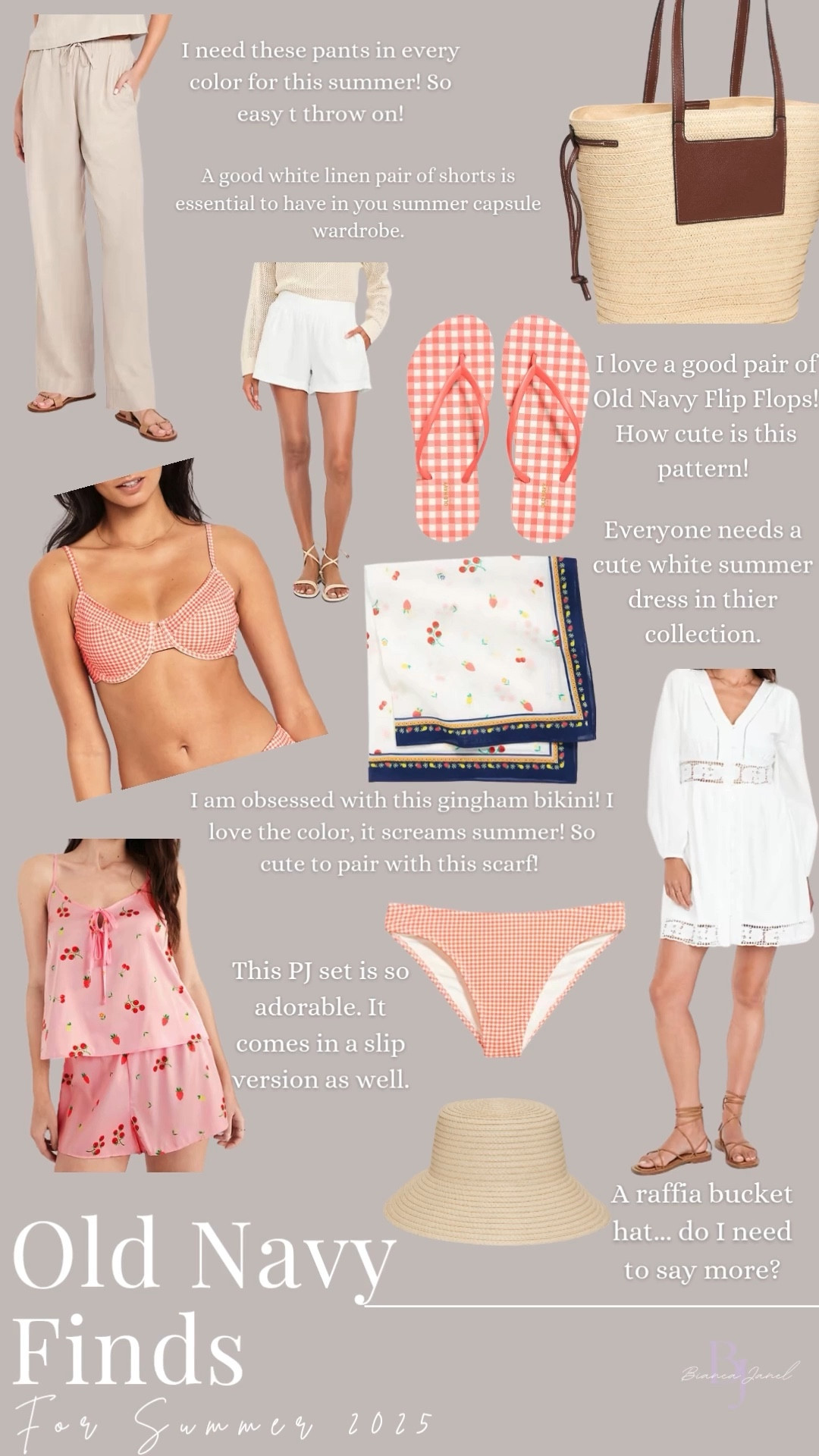 Summer finds at Old Navy that I had to share ☀️
How cute is this gingham bikini?! I’m loving all things linen right now — these pants and shorts are must-haves. And don’t get me started on the fruit print PJ set… I’d honestly wear it every day 🍒🍊 
#OldNavyStyle #LTKSummer #SummerWardrobe #GinghamVibes #LinenLover #CuteAndComfy #AffordableStyle #biancajanel #LTKUnder50 #PJGoals 

#LTKSeasonal #LTKStyleTip #LTKFindsUnder50