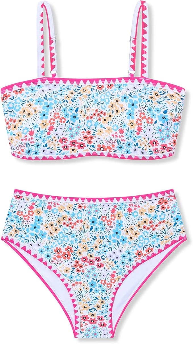 Girl Two Piece Swimsuits Adjustable Straps Bikini Sets with Chest Pad Size 9-16Y | Amazon (US)