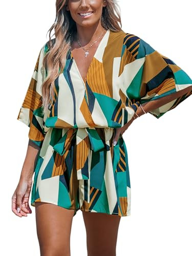 CUPSHE Women's Mini Romper Summer Beach Vacation Loose Fit Half Sleeve V Neck Resort Wear Tropica... | Amazon (US)