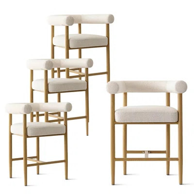 24" Modern Boucle Counter Stool, Upholstered Barrel Back Kitchen Island Stools With Wood-Look Metal Legs And Padded Seat | Wayfair North America