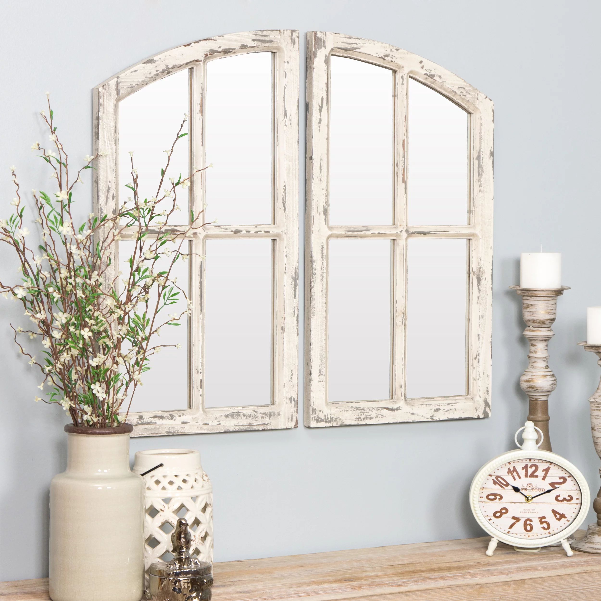 Jolene Arch Window Pane Mirrors Off-White 27" x 15" (Set of 2) by Aspire - Walmart.com | Walmart (US)