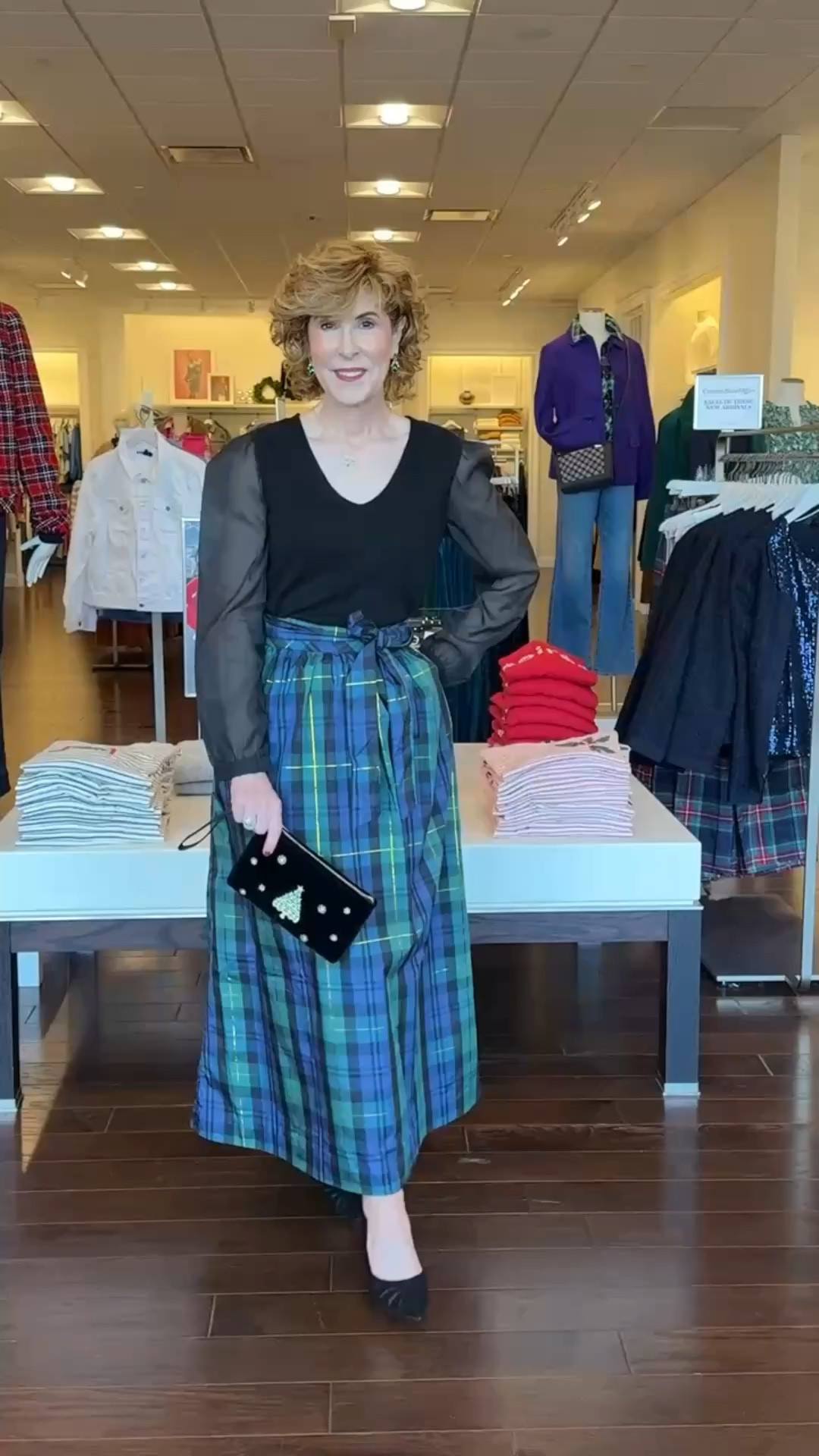 Holiday dressing made darling! 🎄❤️
The tartan taffeta fit & flare skirt brings all the festive charm, and the sheer sleeve v-neck pullover adds just the right touch of elegance. I paired it with the cutest Christmas tree velvet wristlet and the most precious jewelry for a look that feels merry, polished, and so much fun to wear. 



#LTKHoliday #LTKSaleAlert #LTKSeasonal