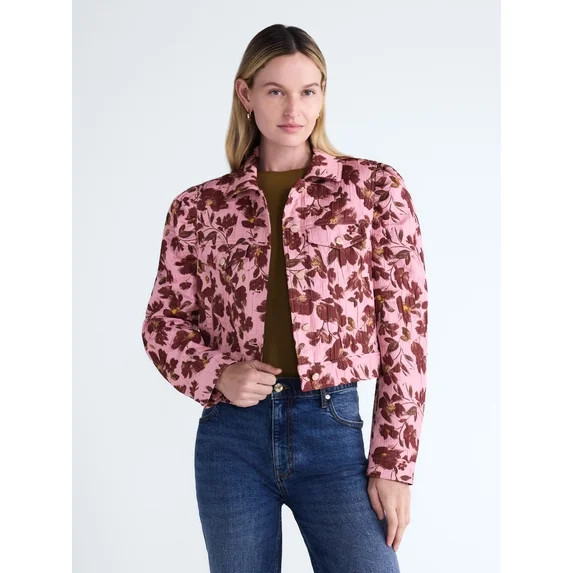 Scoop Women's and Women's Plus Cropped Puff Sleeve Trucker Jacket, Sizes XS-4X | Walmart (US)
