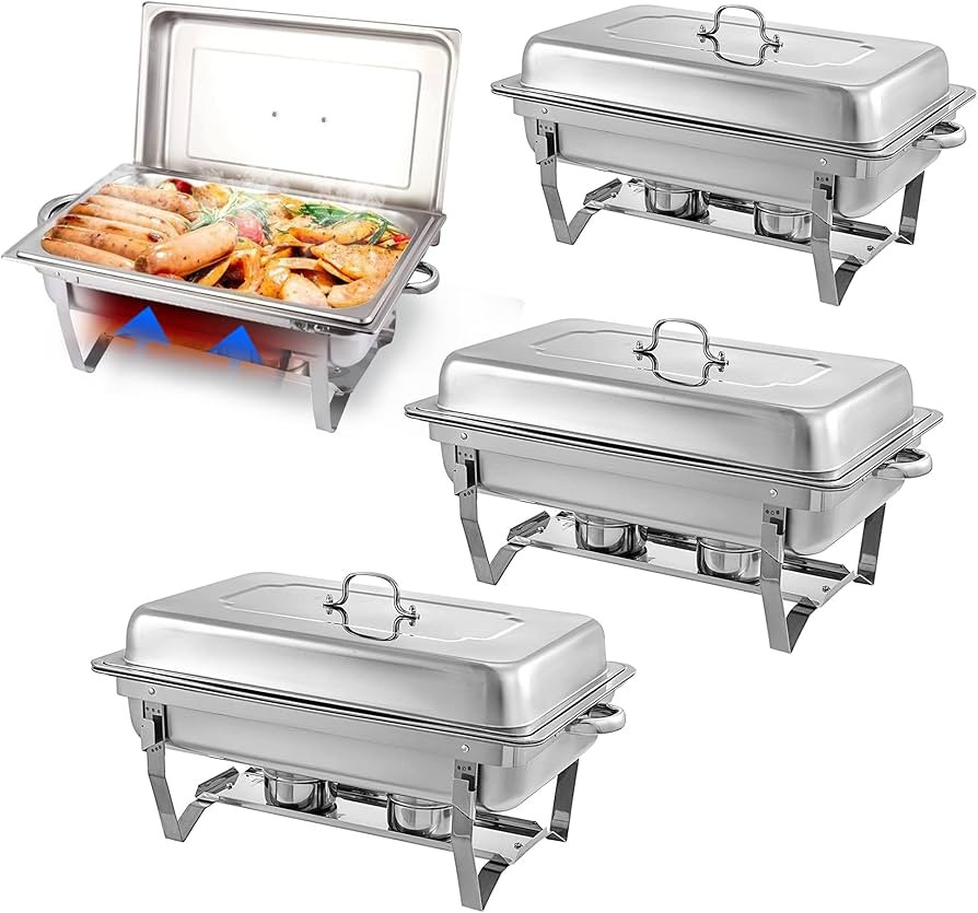 Chafing Dishes for Buffet 4 Pack 9 Quart Stainless Steel Chafer Buffet Servers and Warmers Set wi... | Amazon (US)