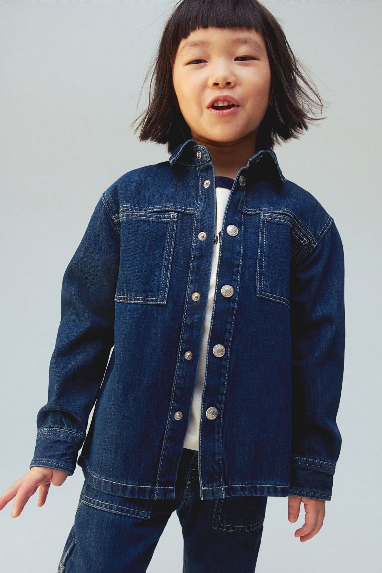 Denim Shacket - Long sleeve - Regular length - Dark denim blue - Kids | H&M US | H&M (US + CA)