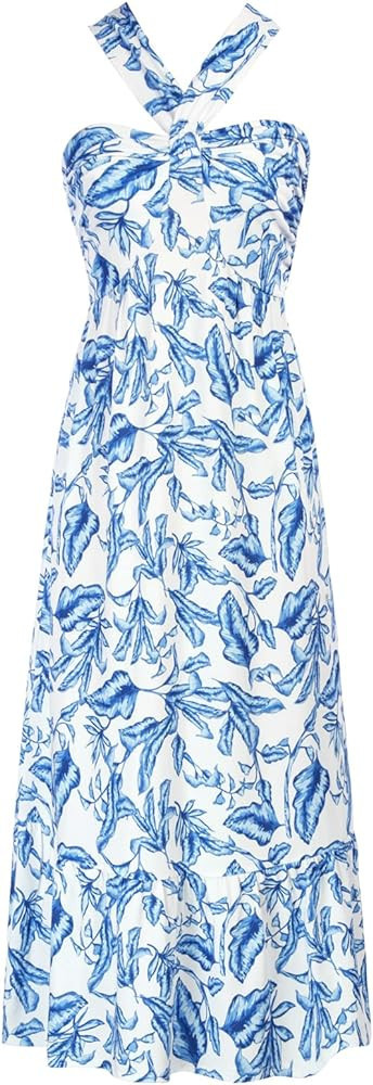 GRACE KARIN 2024 Women's Criss Cross Halter Neck Sleeveless Summer Floral Print Flowy A Line Maxi... | Amazon (US)