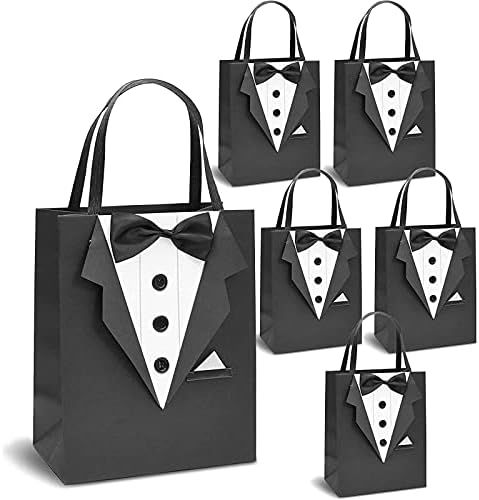 Tuxedo Gift Bag Set for Wedding Groomsman, Bachelor Party Favors (Black, 6 Pack) | Amazon (US)