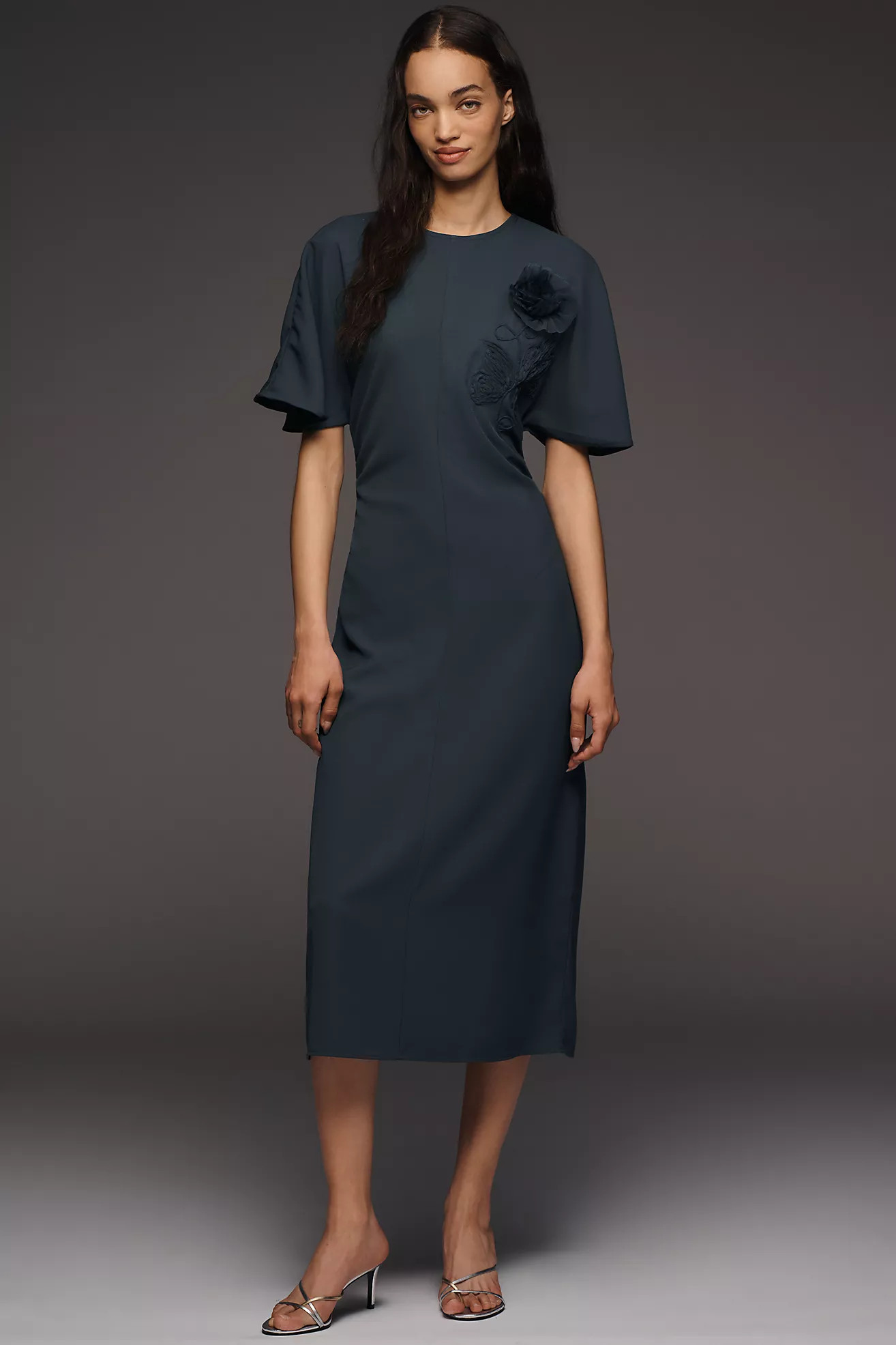 Maeve Ruched Short-Sleeve Midi Dress | Anthropologie (US)