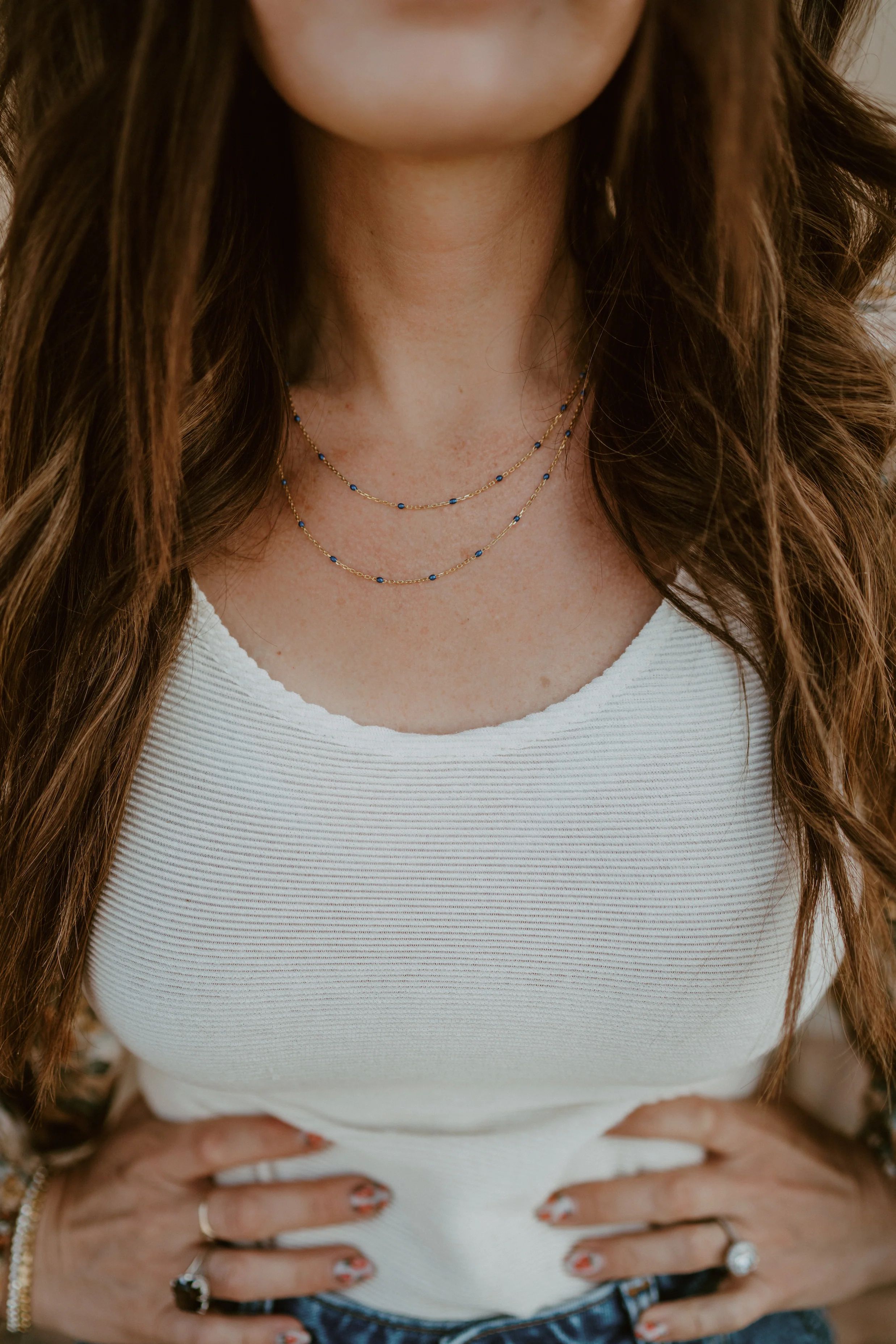 Double Strand Maria Necklace | Blue + Gold | Goldie Lew Jewelry