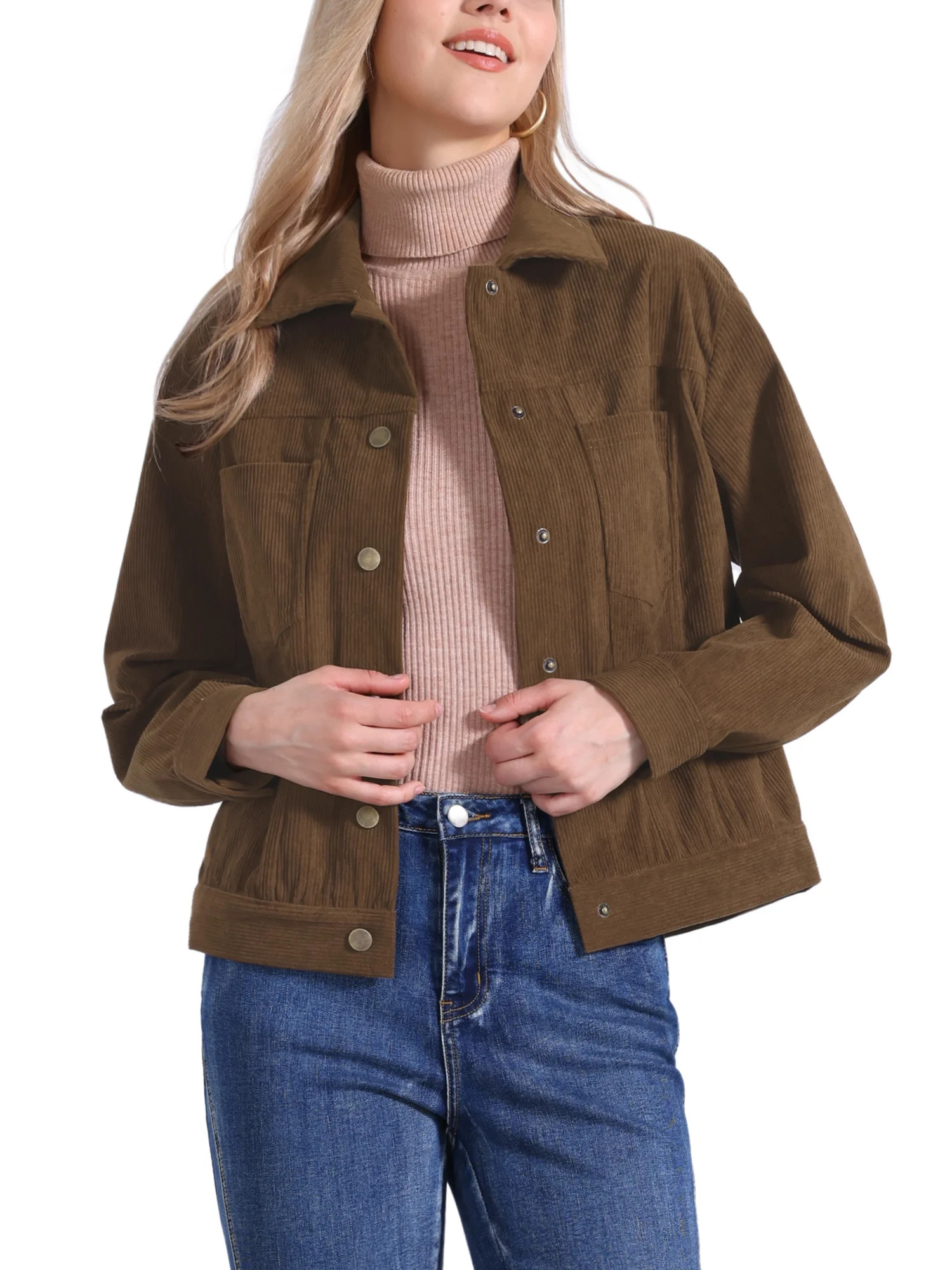 INSPIRE CHIC Corduroy Jacket for Women Casual Long Sleeve Fall Outerwear Button Down Shacket Jackets XL Brown - Walmart.com | Walmart (US)