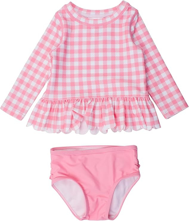 RuffleButts Baby/Toddler Girls Scalloped Long Sleeve Rash Guard 2-Piece UPF50+ Sun Protected Swim... | Amazon (US)