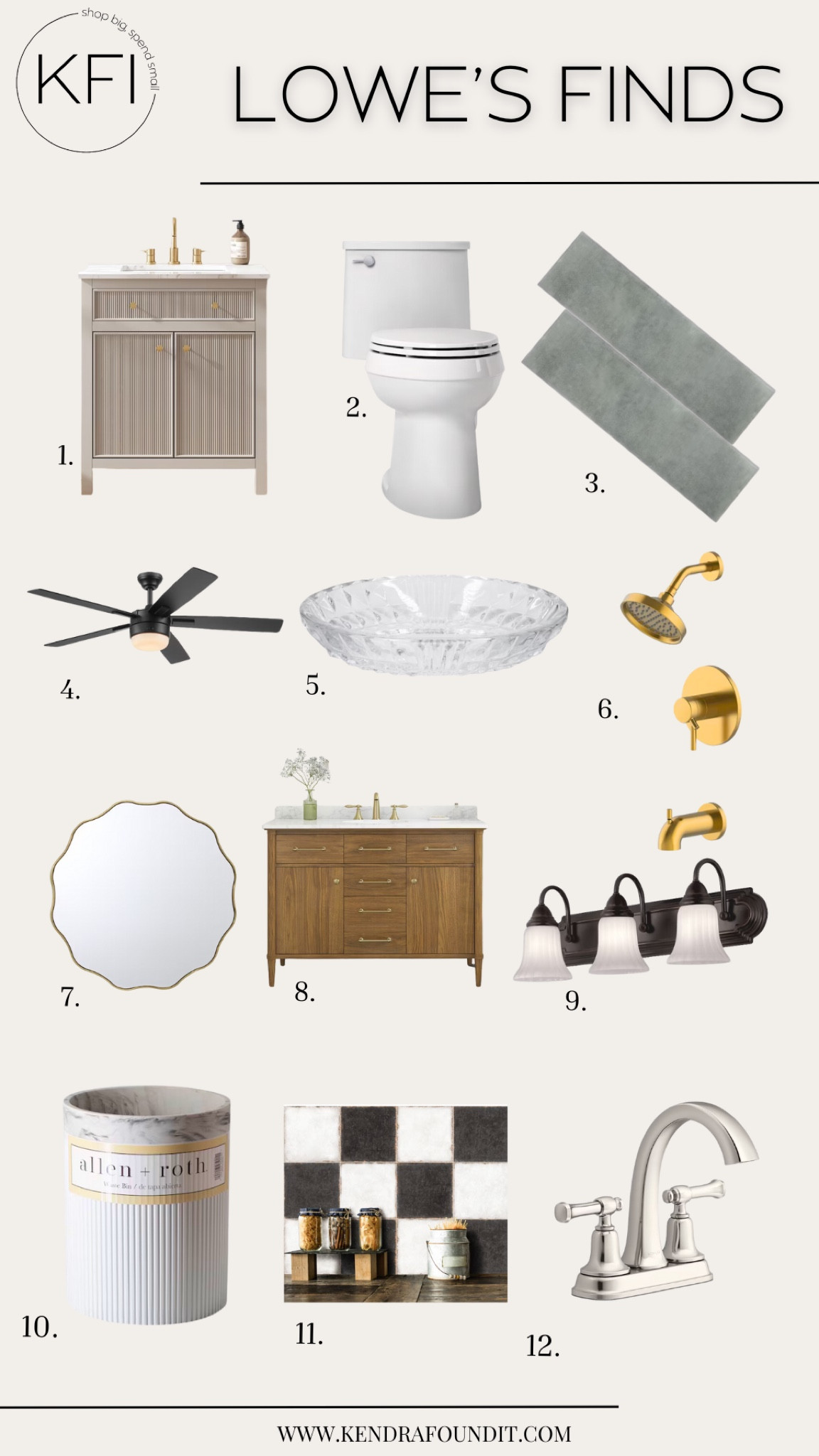 #ad It’s time for some @loweshomeimprovement finds! There are so many hidden gems at my local Lowe’s, I thought I’d round them all up for you just in time for their Labor Day Sale. I found aesthetic, affordable checkered tile, a fluted bathroom vanity, brushed gold bath and shower faucets, a glass soap dish, a fluted marble trash can, an affordable ceiling fan, a scalloped metal mirror, and so much more. Decorating and doing a home renovation on a budget is totally possible - especially if you do it with sale items 😉 

#lowespartner #diy #reno


#LTKFallSale #LTKHome #LTKSaleAlert