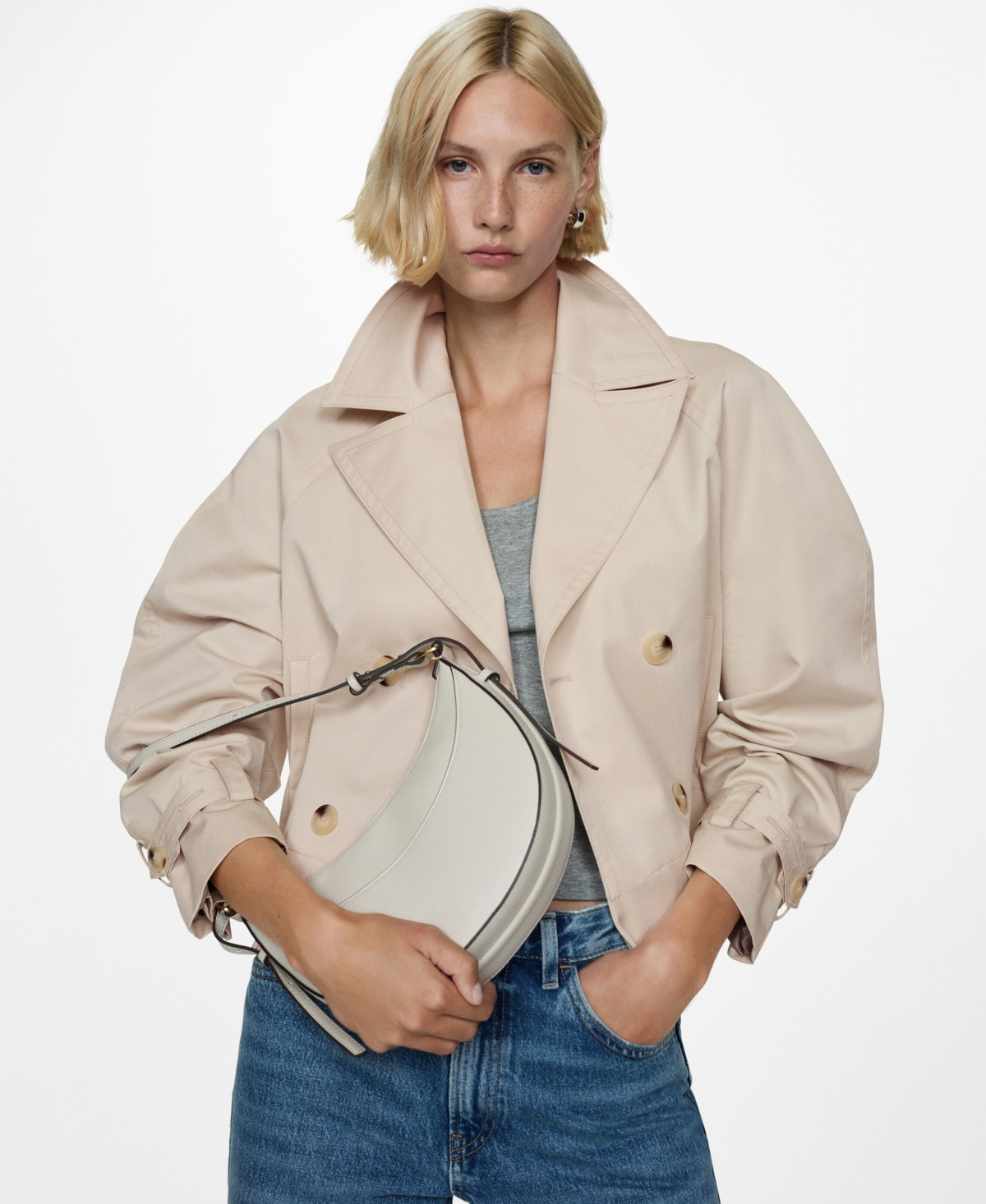 Mango Women's Lapels Detail Cropped Trench Coat - Beige | Macy's