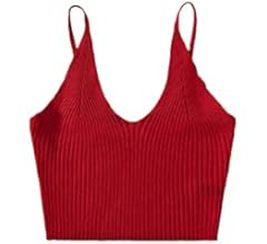 SweatyRocks Women's V Neck Crop Cami Top Ribbed Knit Spaghetti Strap Sleeveless Vest | Amazon (US)