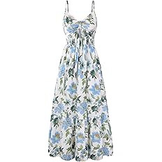 GRACE KARIN Women's 2026 Summer Maxi Dress Floral Tie Front Spaghetti Strap Casual Boho Beach Flo... | Amazon (US)