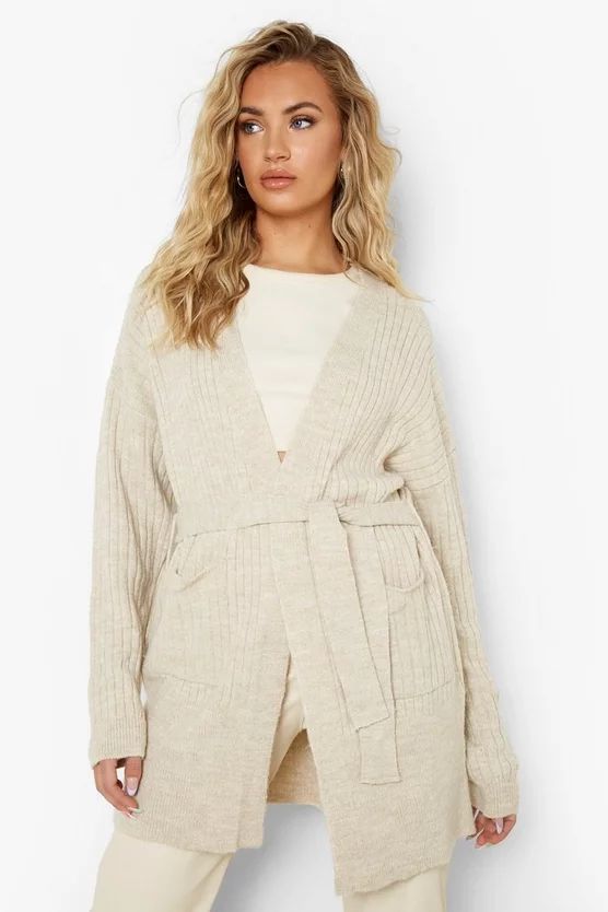 Belted Ribbed Cardigan | Boohoo.com (UK & IE)