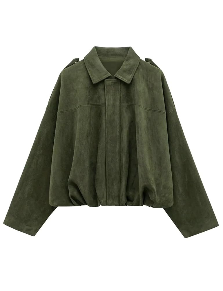 Women's Cropped Faux Suede Bomber Jacket Fall Casual Oversized Shacket Coat Long Sleeve Trendy Ou... | Amazon (US)