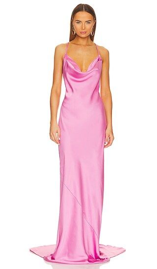Cross Back Bias Gown in Candy Pink | Revolve Clothing (Global)