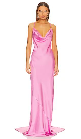 Cross Back Bias Gown in Cady Pink | Revolve Clothing (Global)