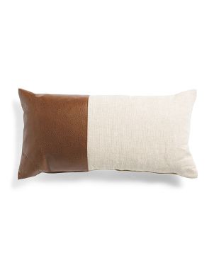 Made In Usa 14x26 Linen Look And Faux Leather Pillow | TJ Maxx
