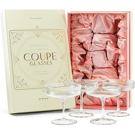 Ribbed Coupe Cocktail Glasses 8 oz | Set of 2 | Classic Manhattan Glasses For Cocktails, Champagn... | Amazon (US)