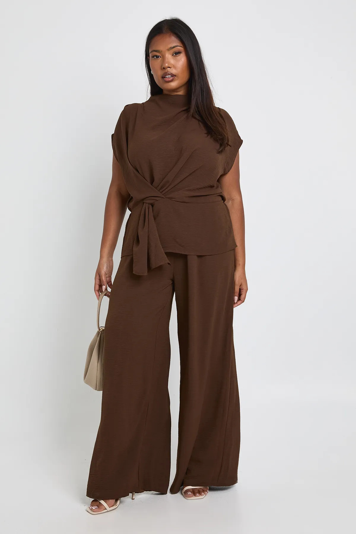 Plus Woven Drape Blouse & Trouser Co-Ord | Boohoo.com (UK & IE)
