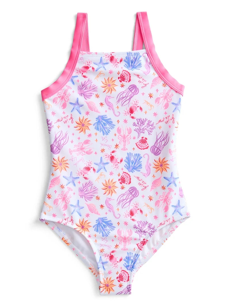 Wonder Nation Girls One Piece Swimsuit with UPF 50+, Sizes 4-18 & Plus | Walmart (US)