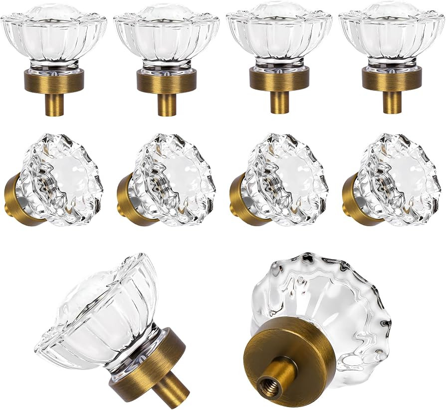 8 Pack Antique Brass Cabinet knobs, Glass Cabinet Knobs and Pulls, Vintage Crystal Knobs for Dres... | Amazon (US)