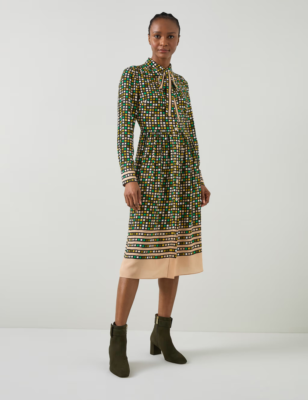 Pure Silk Geometric Tie Neck Shirt Dress | Marks & Spencer (UK)