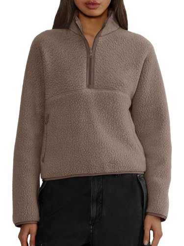 LASLULU Womens Half Zip Pullover Cropped Sweatshirts Sherpa Fleece Jacket Fuzzy Sweaters Cute Win... | Amazon (US)