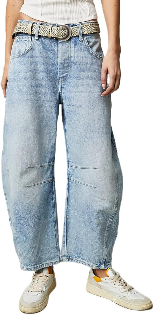NUFIWI Women Baggy Mid Waist Jeans Wide Leg Loose Boyfriend Denim Pants Straight Leg Cropped Barrel  | Amazon (US)