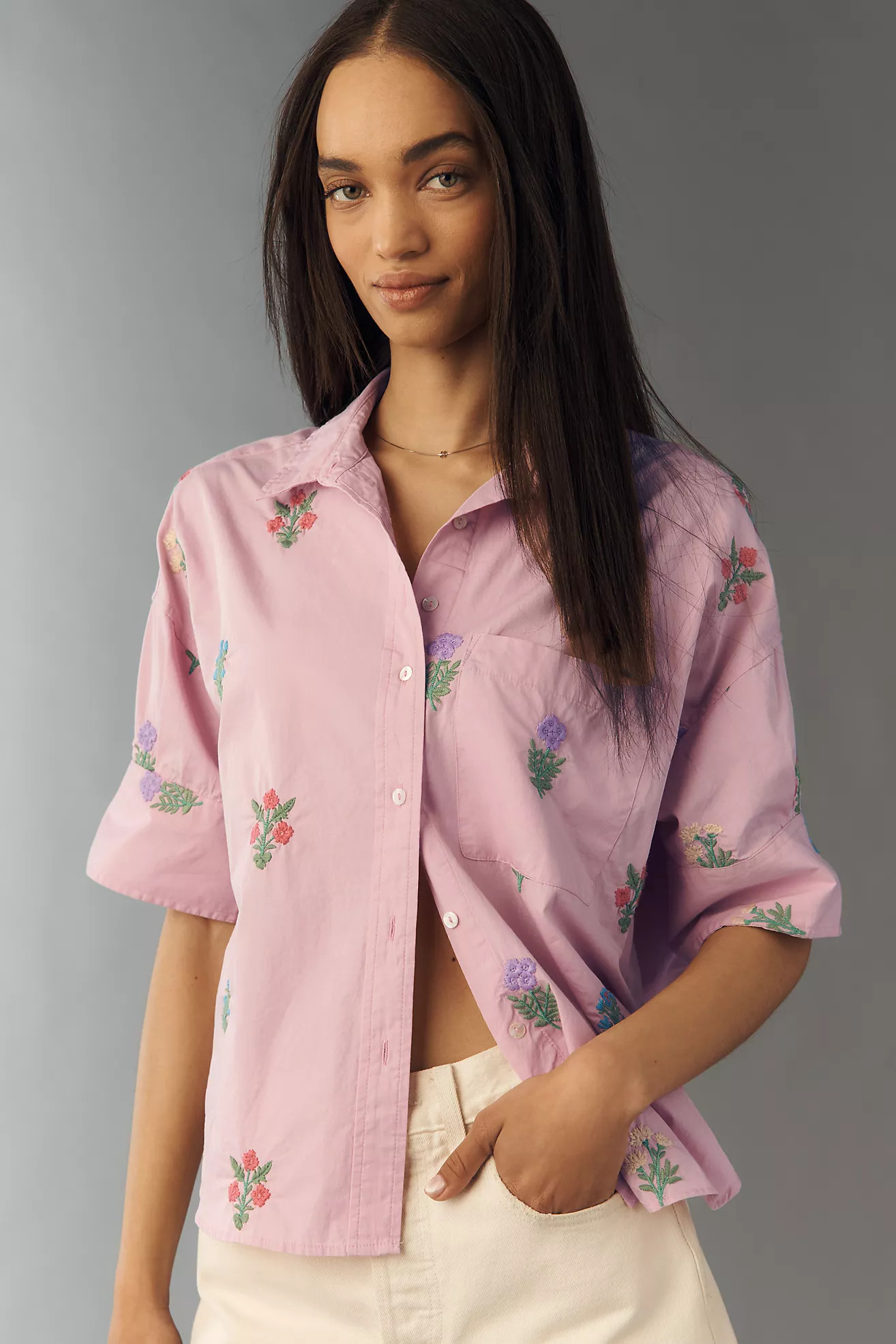 Mabel Boxy Embroidered Oxford Shirt by Maeve | Anthropologie (US)