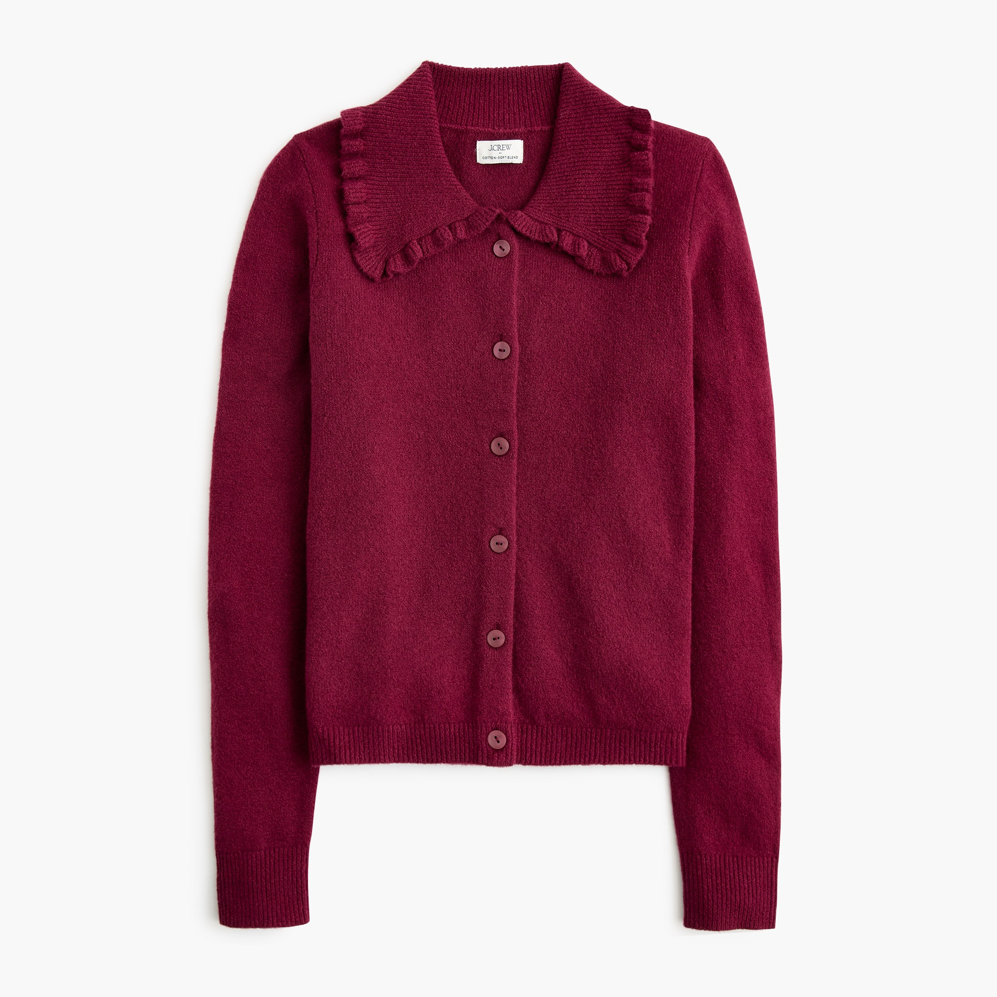 Ruffle-collar cardigan sweater in cotton-soft blend | J.Crew Factory