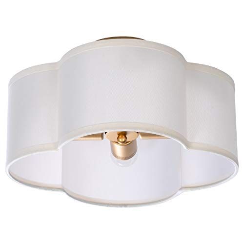 VILUXY Semi-Flush Mount Ceiling Light Fixture Off-White Fabric Drum Shade Antique Brass Brush Paint  | Amazon (US)