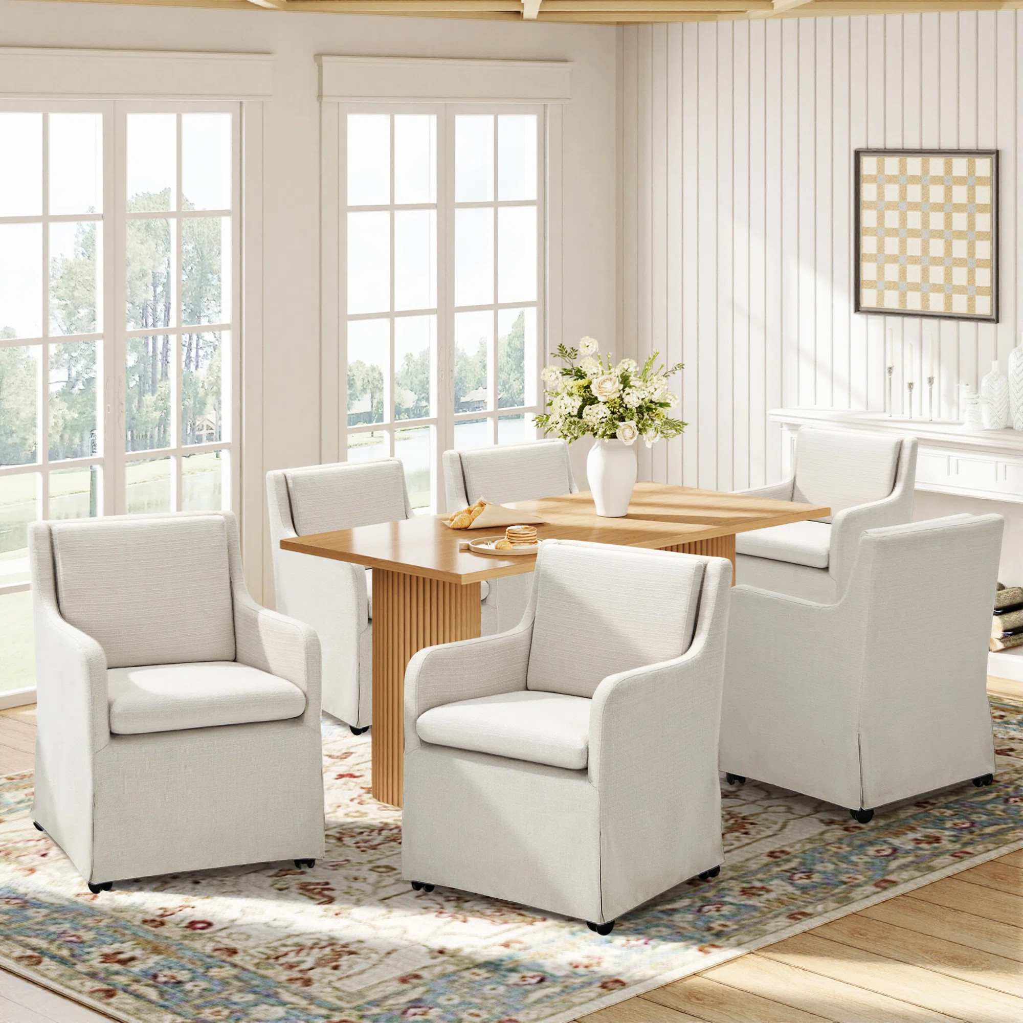 19" Wide Modern Upholstered Removable Cushions Dining Armchair with Casters (Set of 6) | Wayfair North America