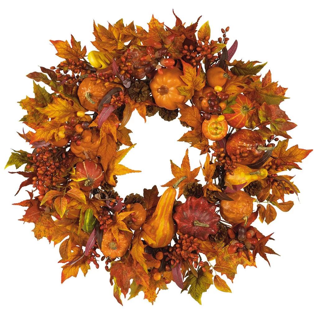 Nearly Natural 28in Harvest Wreath, Artificial Plant, Orange | Walmart (US)