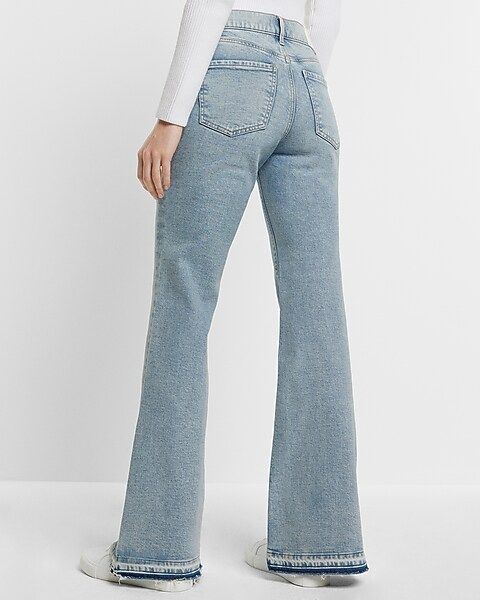 Mid Rise Light Wash Ripped 70s Flare Jeans | Express