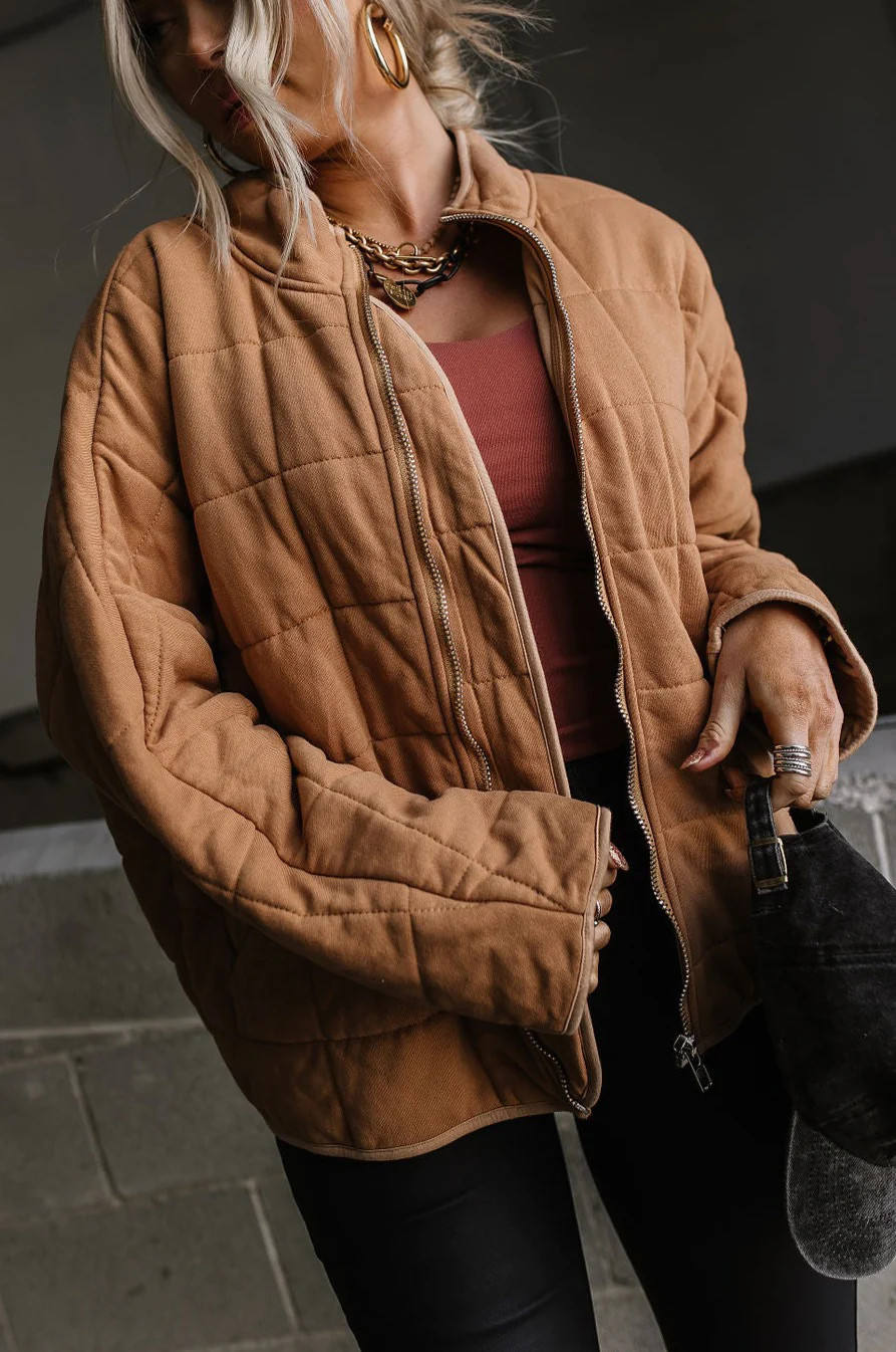 Below Zero Quilted Jacket - Taupe | Mindy Mae's Market