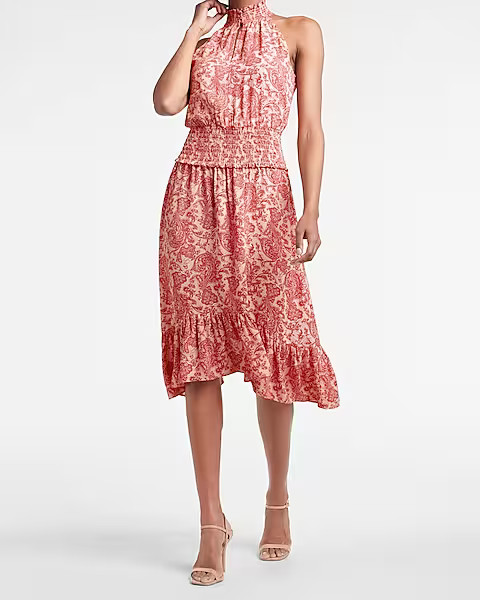 Paisley Smocked Halter Neck Dress | Express