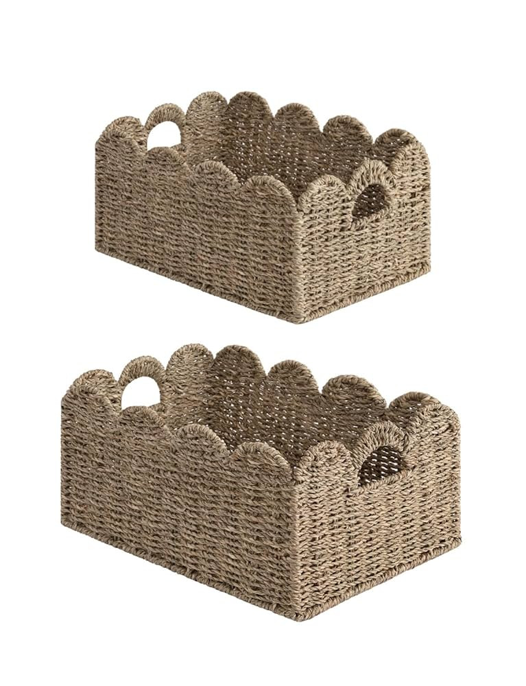 StorageWorks Scalloped Edge Wicker Basket, Hand-woven Rattan Baskets with Built-in Handles, Seagr... | Amazon (US)