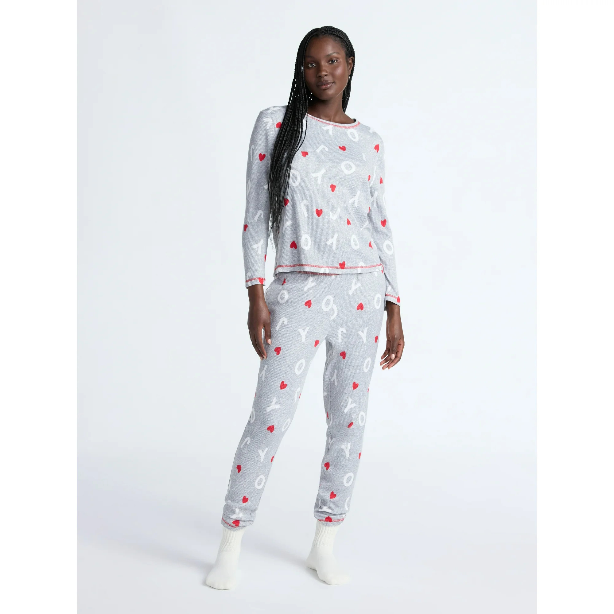 Joyspun Women's Waffle Knit Long Sleeve Top and Joggers Pajama Set, 2-Piece, Sizes S-3X | Walmart (US)