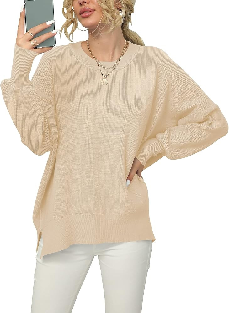 ANRABESS Women's Oversized Loose Long Sleeve Knit Crew Neck Pink Pullover Sweaters Winter A305fen... | Amazon (US)