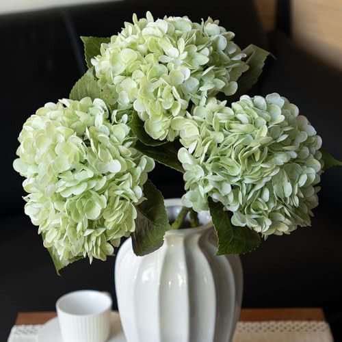 DUYONE 3PCS 22 inch Lifelike Artificial Hydrangea Large Flowers Artificial Flowers Dry Flowers Outdoor Wedding Christmas Office Family Party Living Room Table Decoration (Light Green) | Amazon (US)