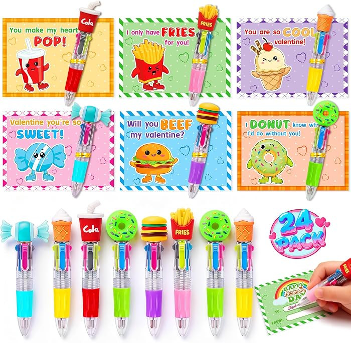 Jumlys Valentines Day Cards for Kids School, 24 Pack Multicolor Pens with Valentines Cards, Ideal... | Amazon (US)