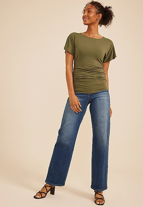 Ruched Side Flutter Sleeve Top | Maurices