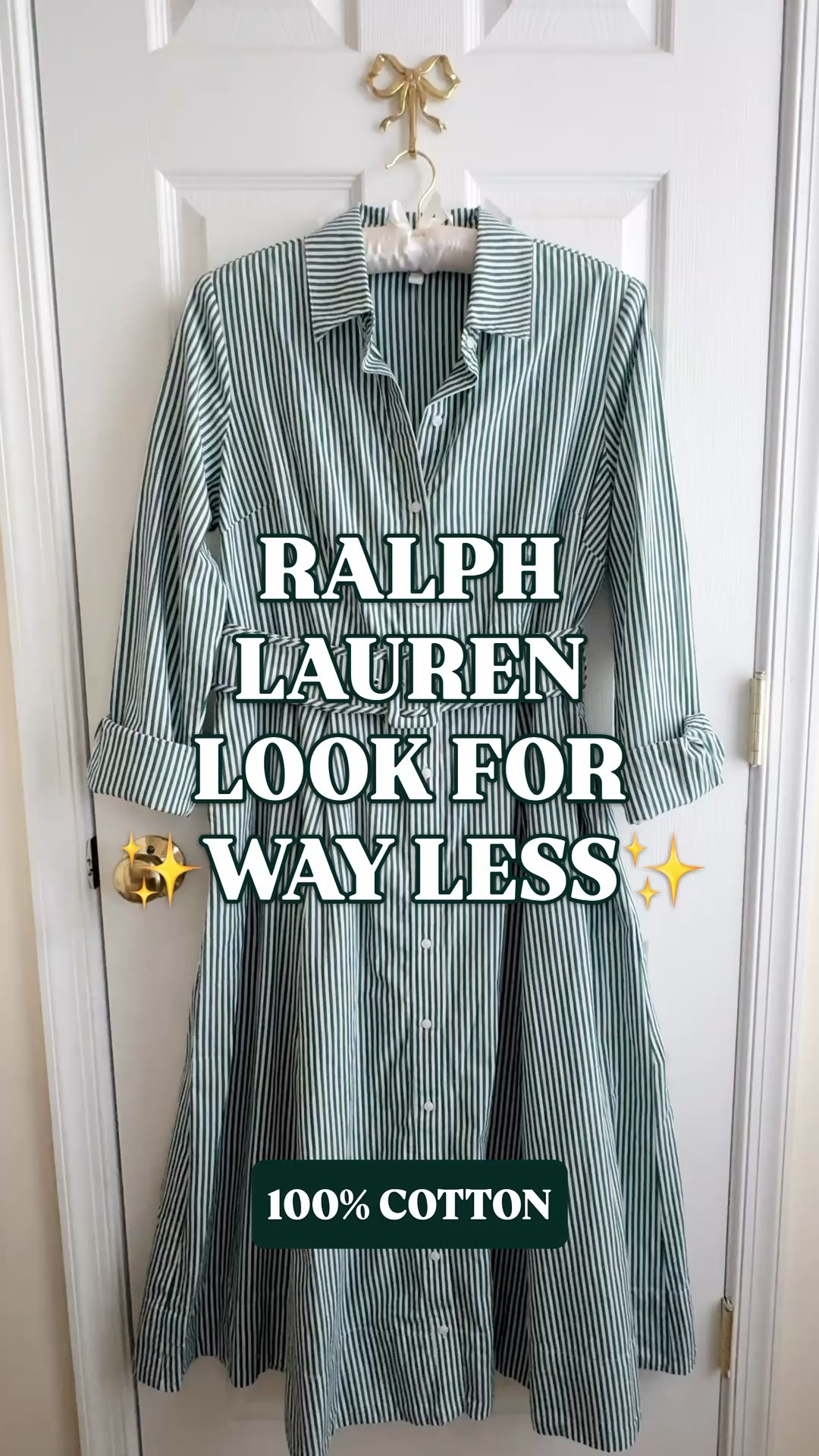Ralph Lauren look for less | green striped shirtdress | 100% cotton fall dress | preppy fall outfits

This looks pulled from a Ralph Lauren fall campaign, and the price just dropped from $109.50 to $43.80.

The green pinstripe, crisp collar, button front, wide matching belt and full midi skirt have that Ralph Lauren heritage prep look that never dates. It is classic, feminine and made to return to every fall.

This works for teacher outfits, work outfits, business casual offices, church, fall family photos, Thanksgiving and any day when you want to look completely pulled together in one step.

A timeless cotton shirtdress at 60% off is exactly the kind of doorbuster worth buying before your size disappears. If you love Ralph Lauren style, preppy fall dresses and polished pieces without the designer price, this is the one.

Ralph Lauren look for less, Ralph Lauren inspired dress, Ralph Lauren style women, Crown and Ivy dress, Belk dress sale, green striped dress, striped shirtdress women, belted shirtdress, button down dress women, 100 percent cotton dress, cotton midi dress, long sleeve fall dress, preppy fall dress, classic fall outfits women, heritage prep style, equestrian style women, teacher dresses fall, teacher outfit ideas, work dresses women, business casual dress, church dress women, Thanksgiving dress, fall family photo dress, affordable fall fashion, designer look for less

#LTKFindsUnder50 #RalphLauren #LookForLess #FallDresses #PreppyStyle #TeacherOutfits #WorkOutfits

#LTKSaleAlert #LTKWorkwear #LTKWedding